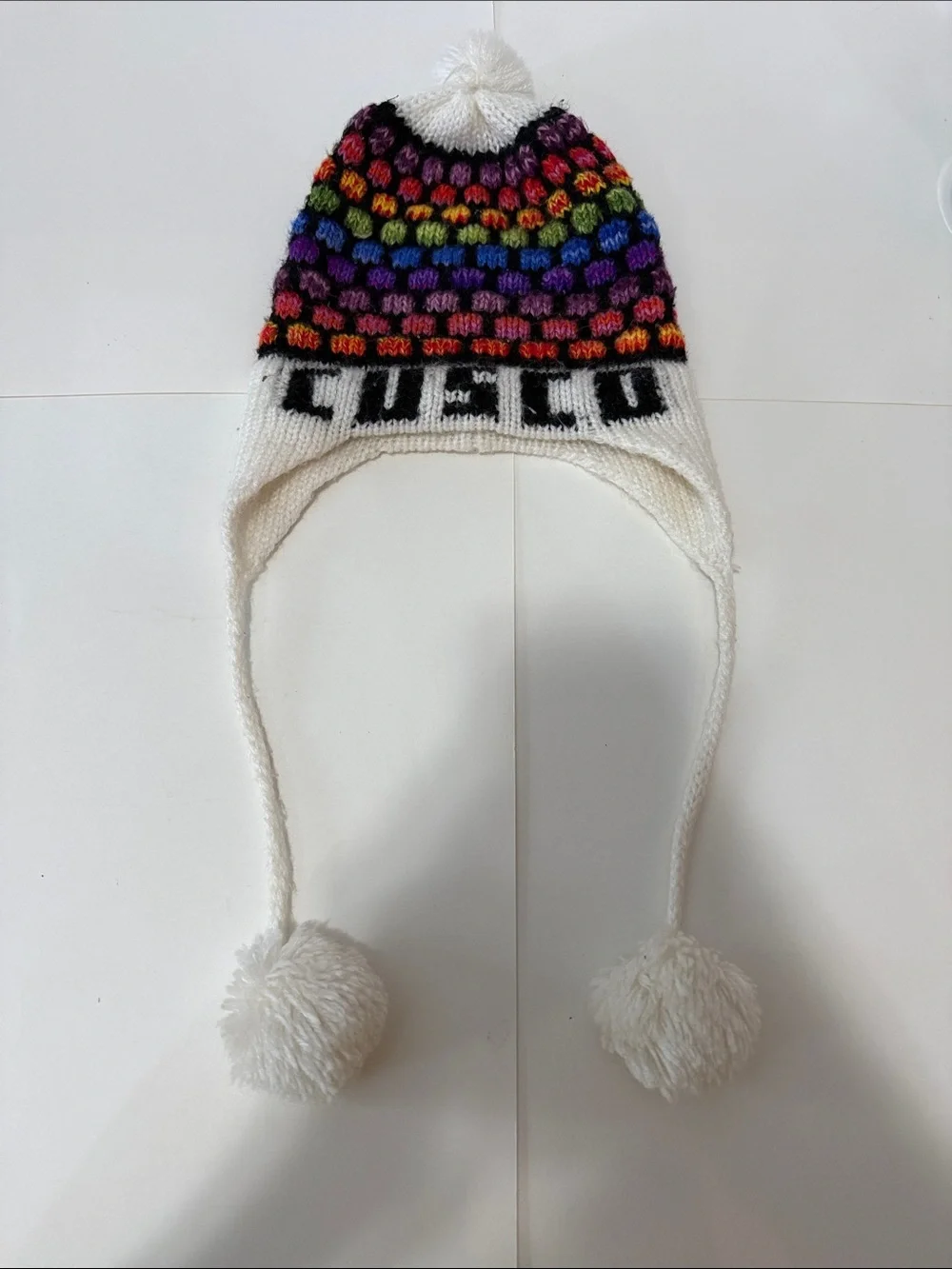 CUSCO Colorful Knit Earflap Beanie with Pom Poms